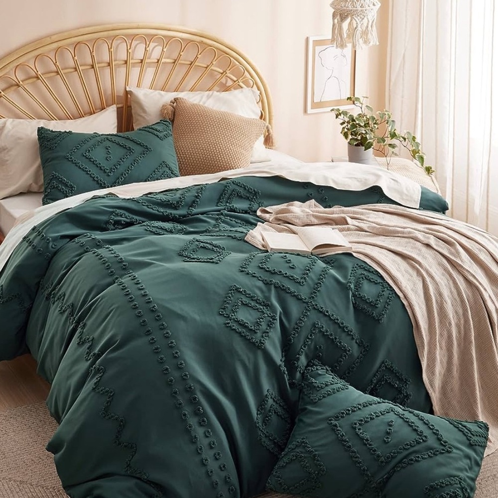 Boho forest green duvet with two pillow cases